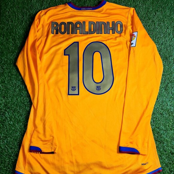 Ronaldinho Barcelona 2006 2007 Long Sleeve Away Soccer Jersey Shirt M - Picture 1 of 7